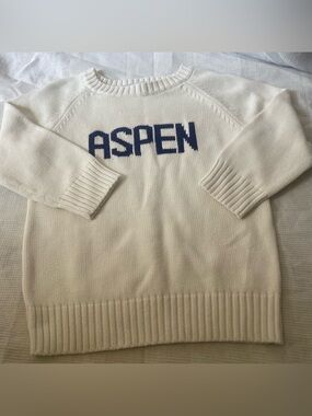 ASPEN Kids' Cream Crewneck Sweater with Navy Logo